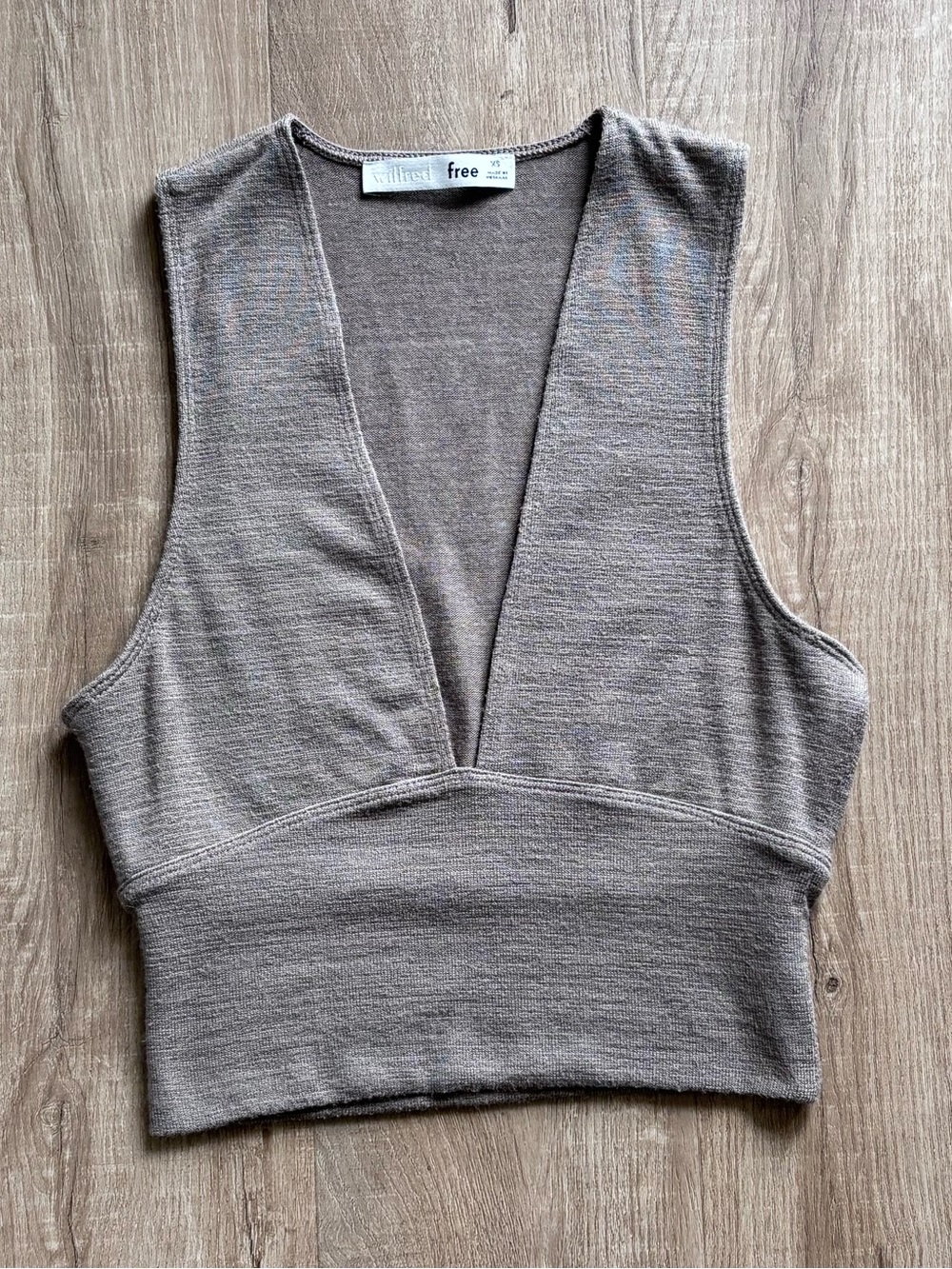 Wilfred Deep V-Neck Taupe Crop Top